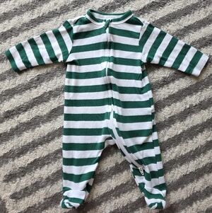 Old Navy Green & White Striped Baby Footie Sleep-n-Play